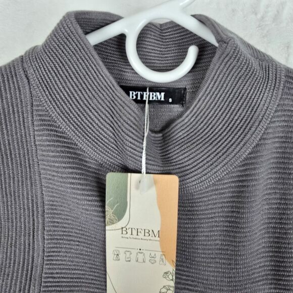 BTFBM Gray Mock Neck Ribbed Knit Top Women’s Small Long Sleeve Stretch Pullover - Picture 9 of 10